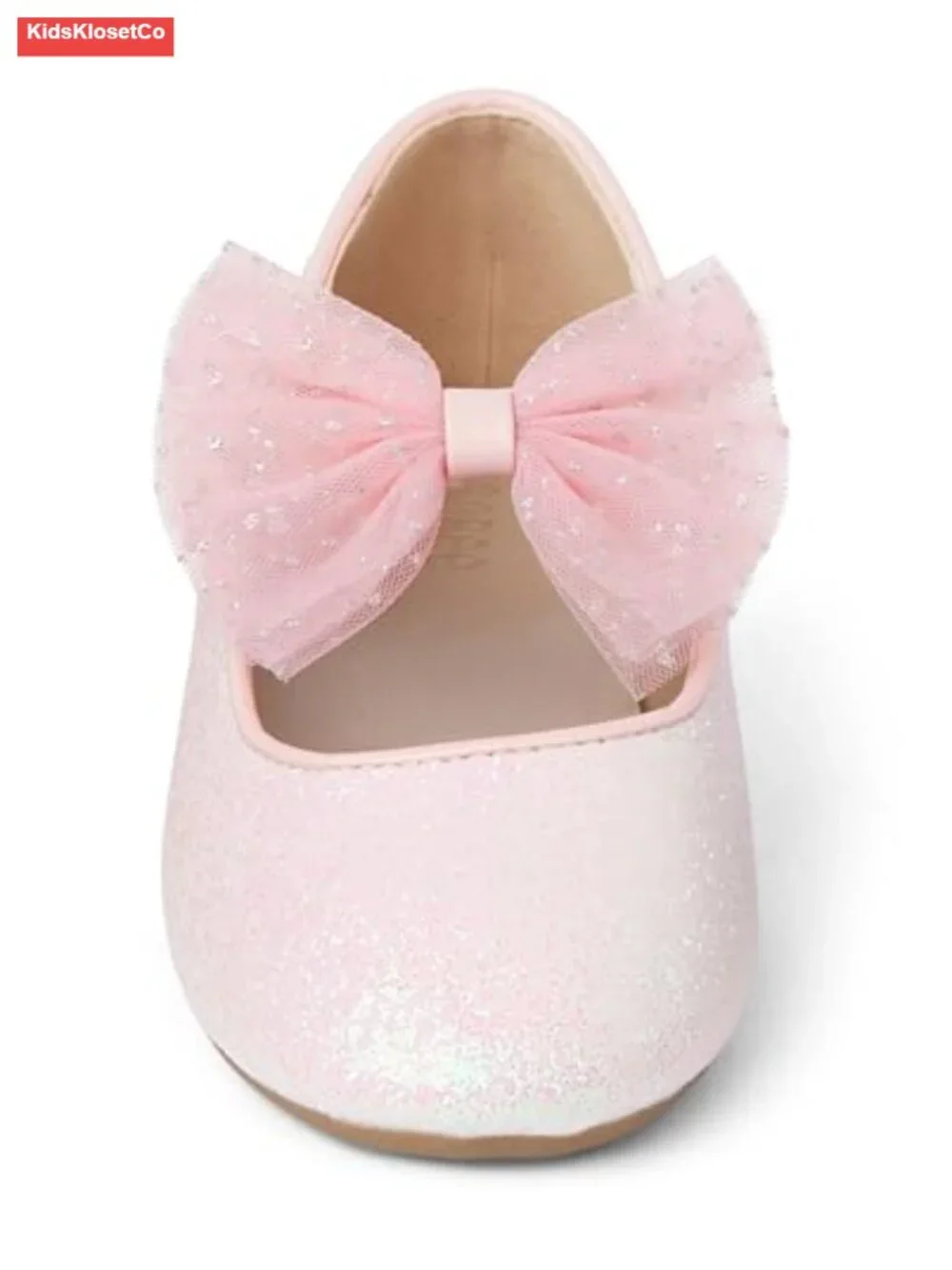 Girls Faux Leather Ballet Flats with Tulle and Jewels Buckle